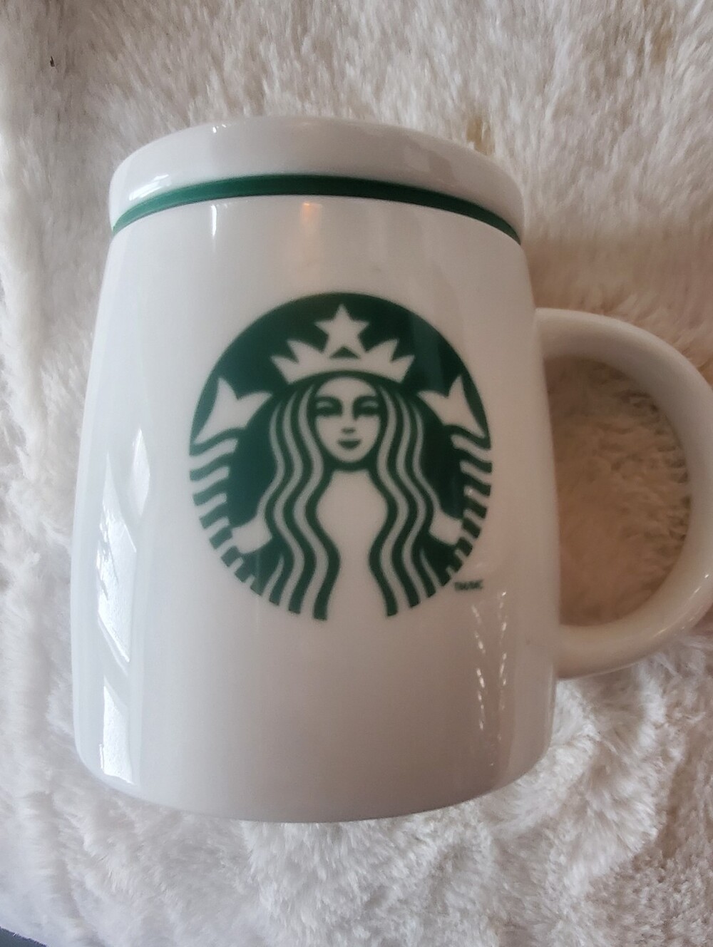 Starbucks 2011 White Chubby Ceramic Travel Style Mug with Green Siren Logo